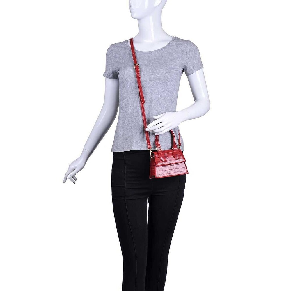 Mini Croc Retro Classic Clutch Crossbody Handbag with Zipper Closure - Picture 7 of 7